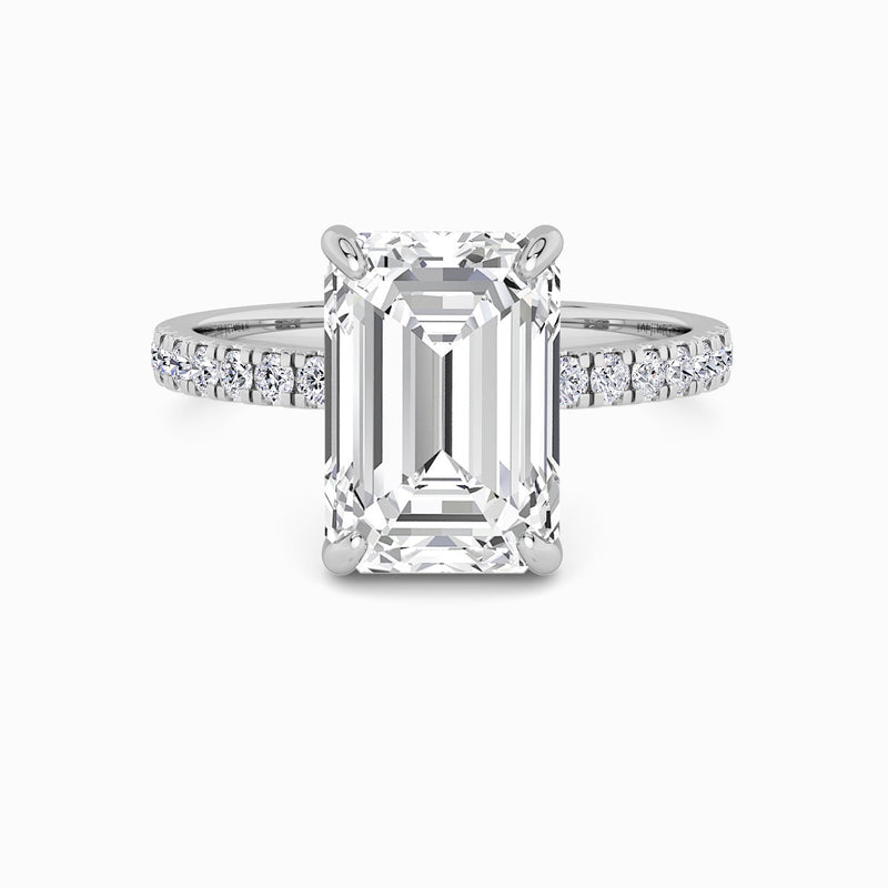 Emerald Cut Shoulder Set Lab Diamond Engagement Ring (Floating Head) (1ct+)