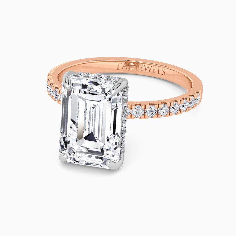 Emerald Cut Shoulder Set Lab Diamond Engagement Ring (Floating Head) (1ct+)