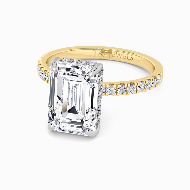 Emerald Cut Shoulder Set Lab Diamond Engagement Ring (Floating Head) (1ct+)