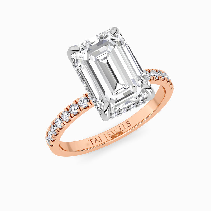 Emerald Cut Shoulder Set Lab Diamond Engagement Ring (Floating Head) (1ct+)