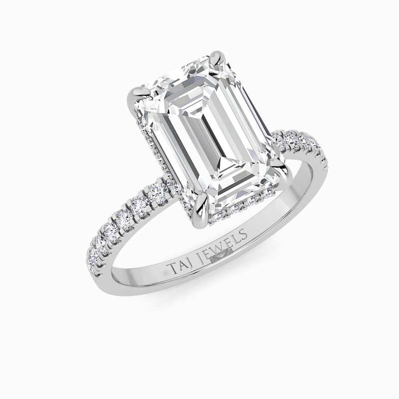 Emerald Cut Shoulder Set Lab Diamond Engagement Ring (Floating Head) (1ct+)