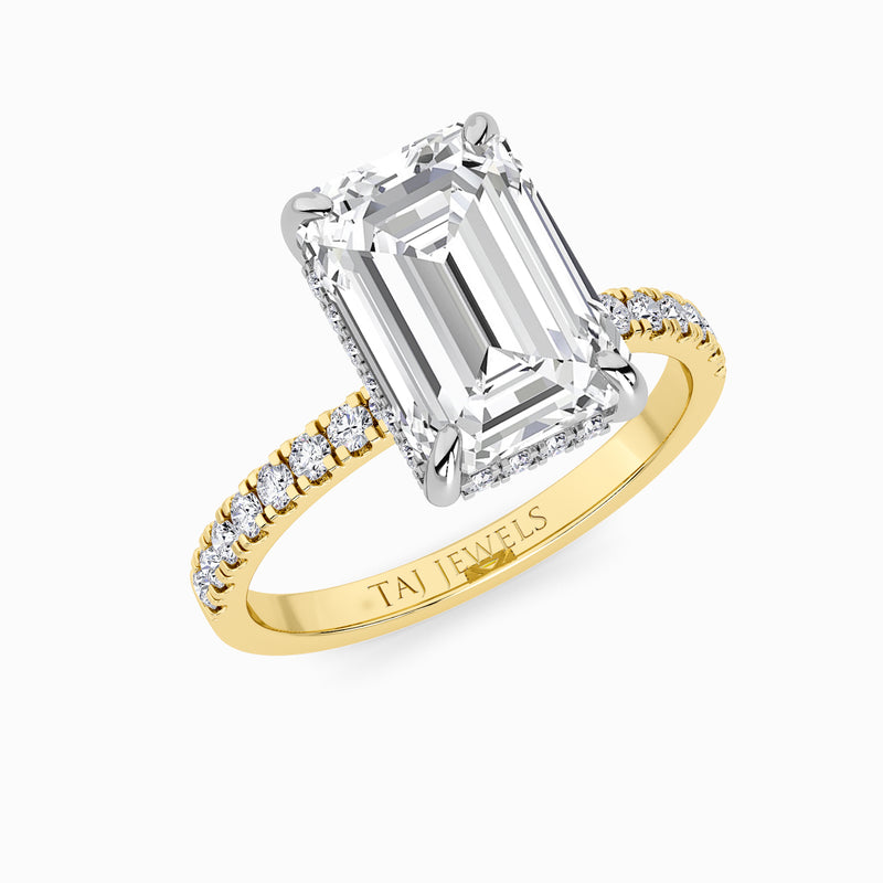 Emerald Cut Shoulder Set Lab Diamond Engagement Ring (Floating Head) (1ct+)