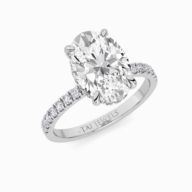 Oval Brilliant Cut Shoulder Set Lab Diamond Engagement Ring (Floating Head) (1ct+)