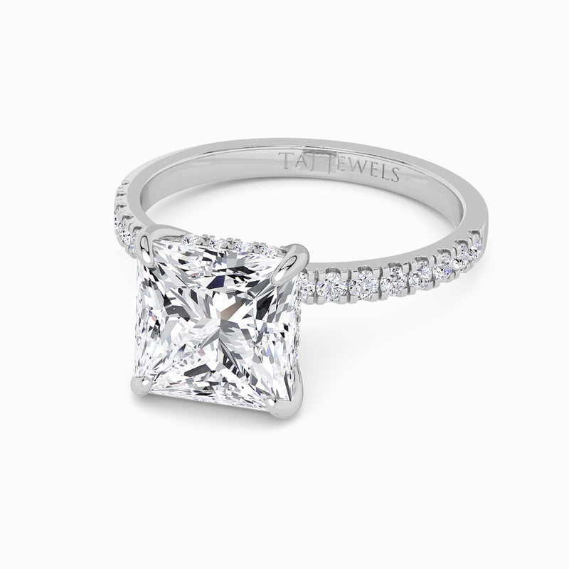 Princess Cut Shoulder Set Lab Diamond Engagement Ring (Floating Head) (1ct+)