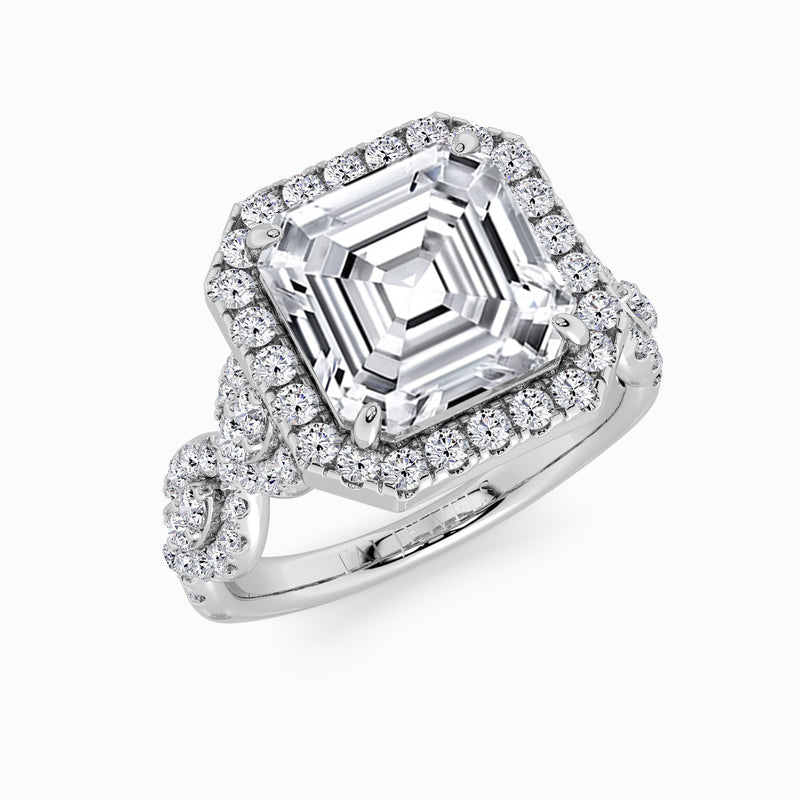 Asscher Cut Halo Braided Band Lab Diamond Engagement Ring (1ct+)