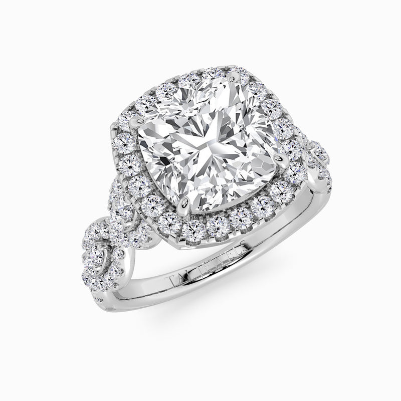 Cushion Cut Halo Braided Band Lab Diamond Engagement Ring (1ct+)