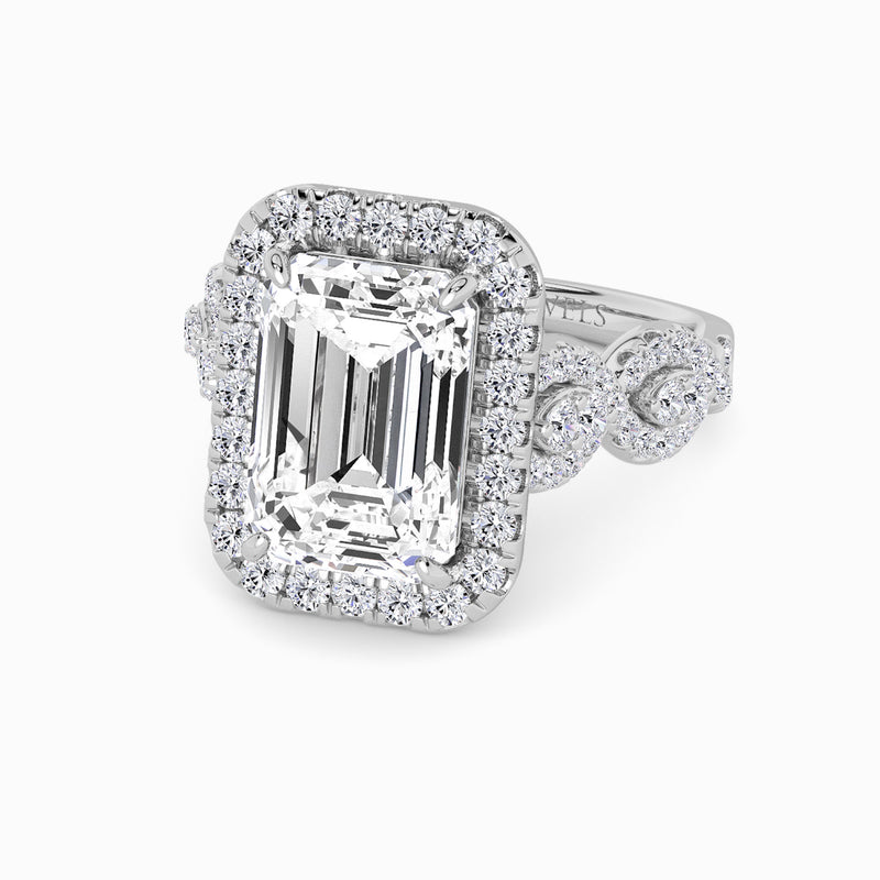 Emerald Cut Halo Braided Band Lab Diamond Engagement Ring (1ct+)