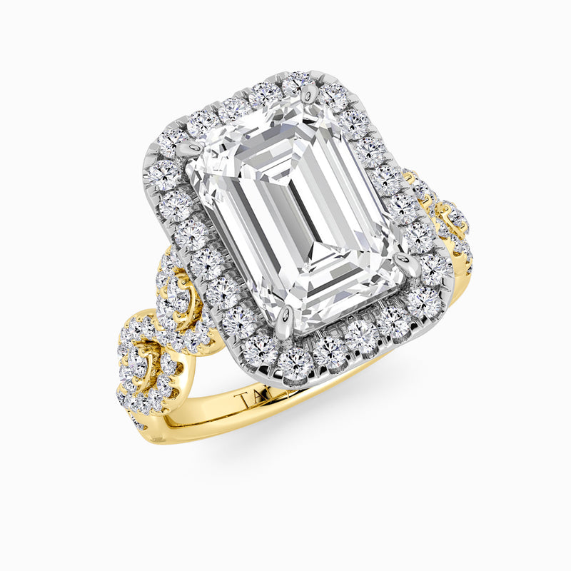 Emerald Cut Halo Braided Band Lab Diamond Engagement Ring (1ct+)