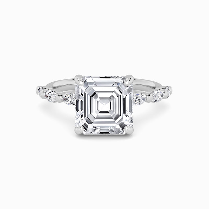 Asscher Cut Solitaire Marquise Diamond Band Lab Diamond Engagement Ring (1.00ct+)