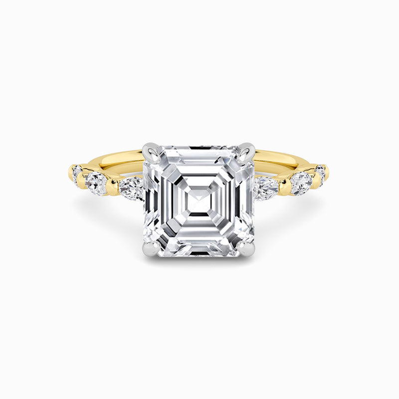 Asscher Cut Solitaire Marquise Diamond Band Lab Diamond Engagement Ring (1.00ct+)