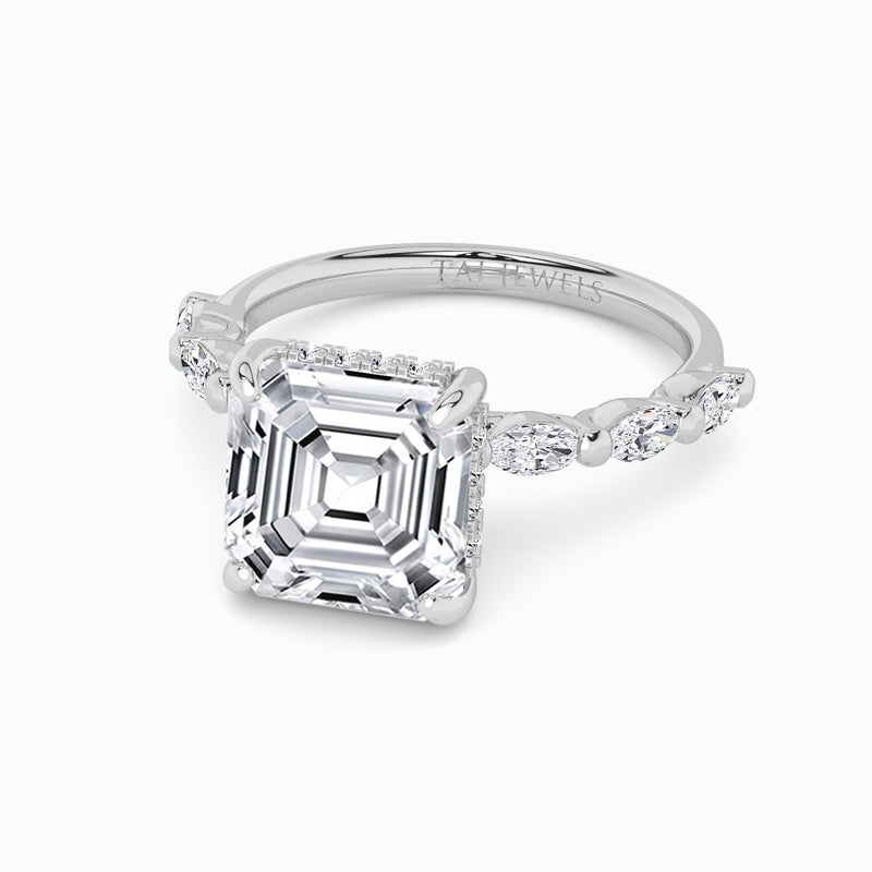 Asscher Cut Solitaire Marquise Diamond Band Lab Diamond Engagement Ring (1.00ct+)