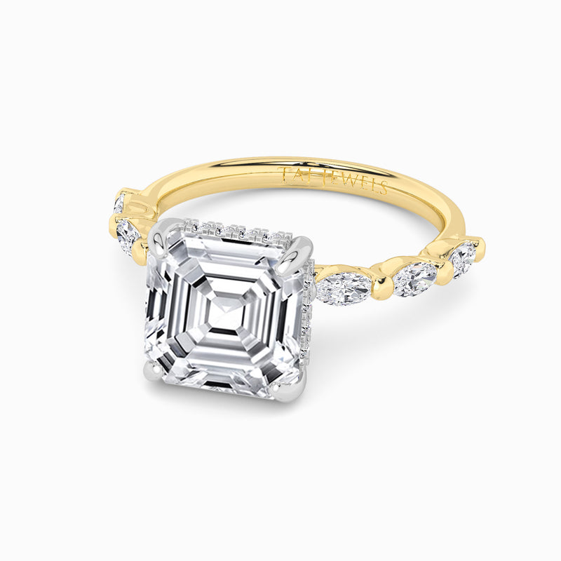 Asscher Cut Solitaire Marquise Diamond Band Lab Diamond Engagement Ring (1.00ct+)