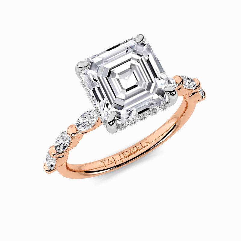 Asscher Cut Solitaire Marquise Diamond Band Lab Diamond Engagement Ring (1.00ct+)