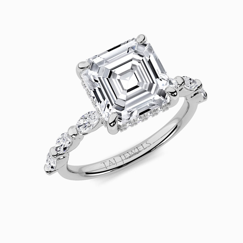 Asscher Cut Solitaire Marquise Diamond Band Lab Diamond Engagement Ring (1.00ct+)