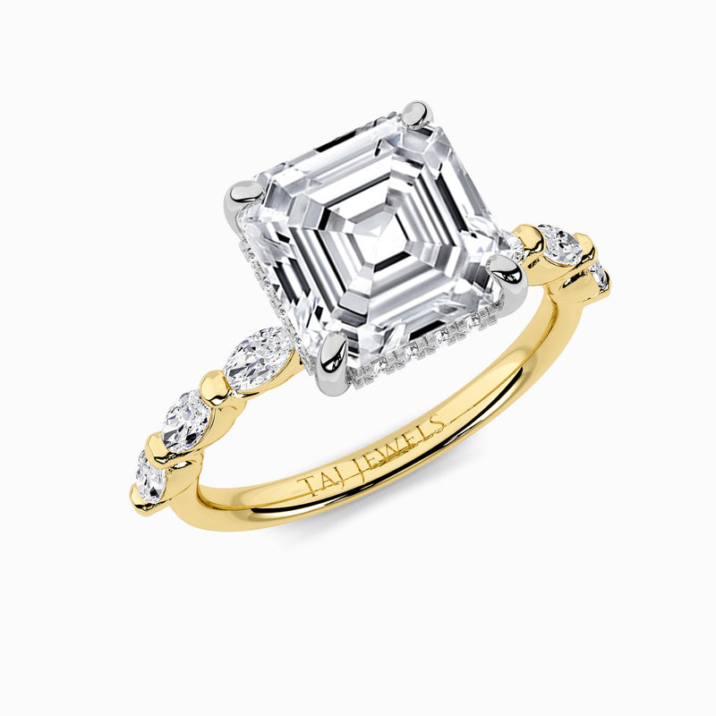 Asscher Cut Solitaire Marquise Diamond Band Lab Diamond Engagement Ring (1.00ct+)