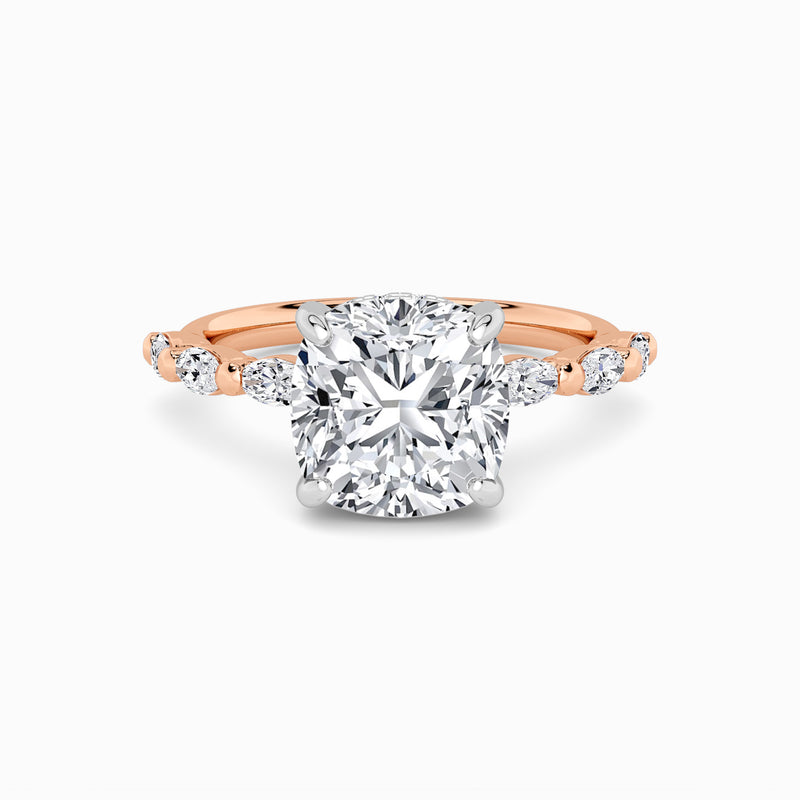 Cushion Cut Solitaire Marquise Diamond Band Lab Diamond Engagement Ring (1.00ct+)