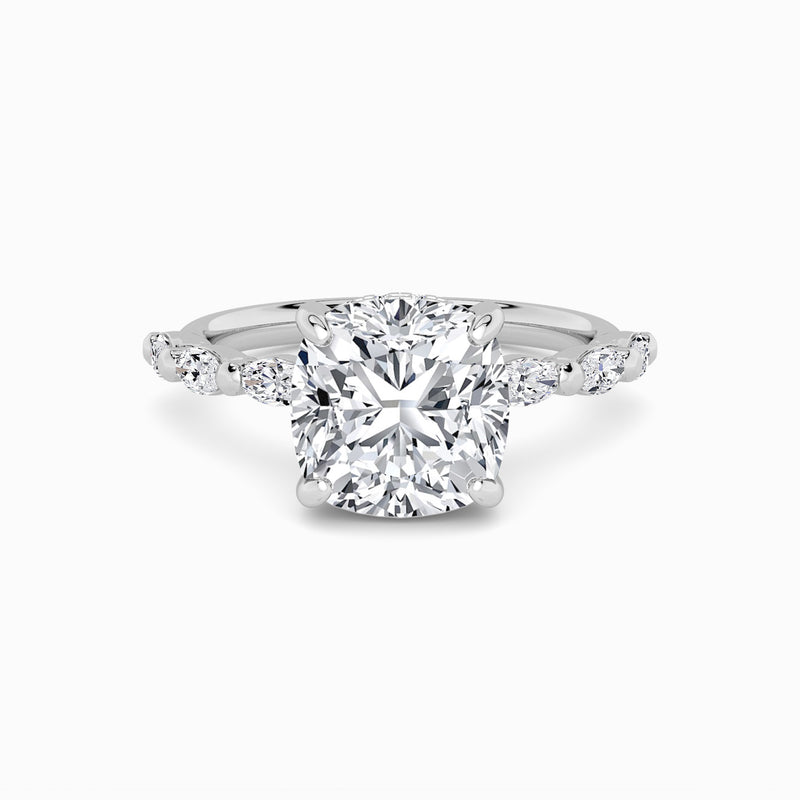 Cushion Cut Solitaire Marquise Diamond Band Lab Diamond Engagement Ring (1.00ct+)