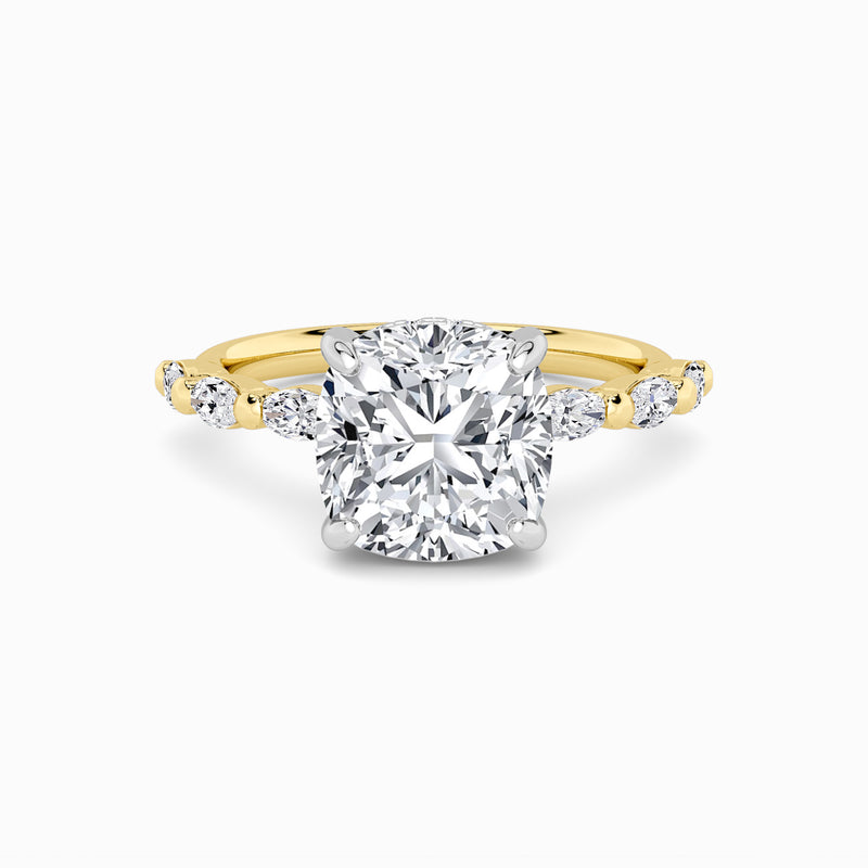 Cushion Cut Solitaire Marquise Diamond Band Lab Diamond Engagement Ring (1.00ct+)