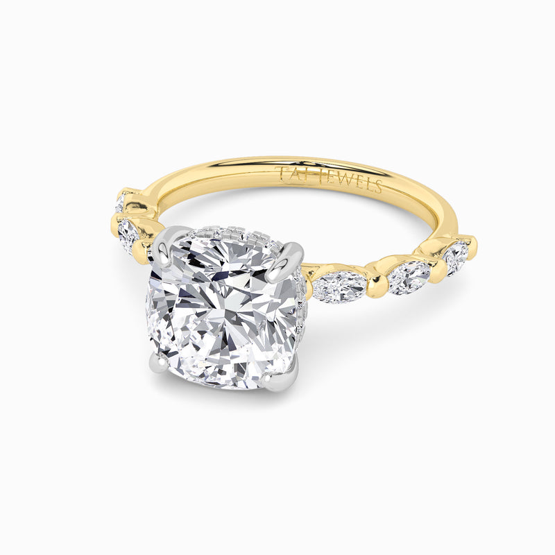 Cushion Cut Solitaire Marquise Diamond Band Lab Diamond Engagement Ring (1.00ct+)