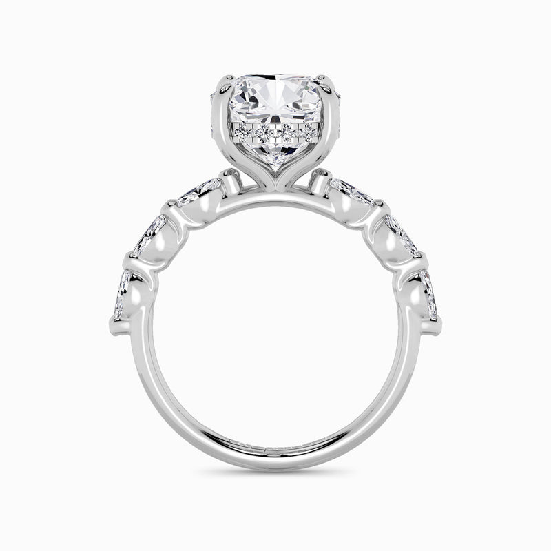 Cushion Cut Solitaire Marquise Diamond Band Lab Diamond Engagement Ring (1.00ct+)