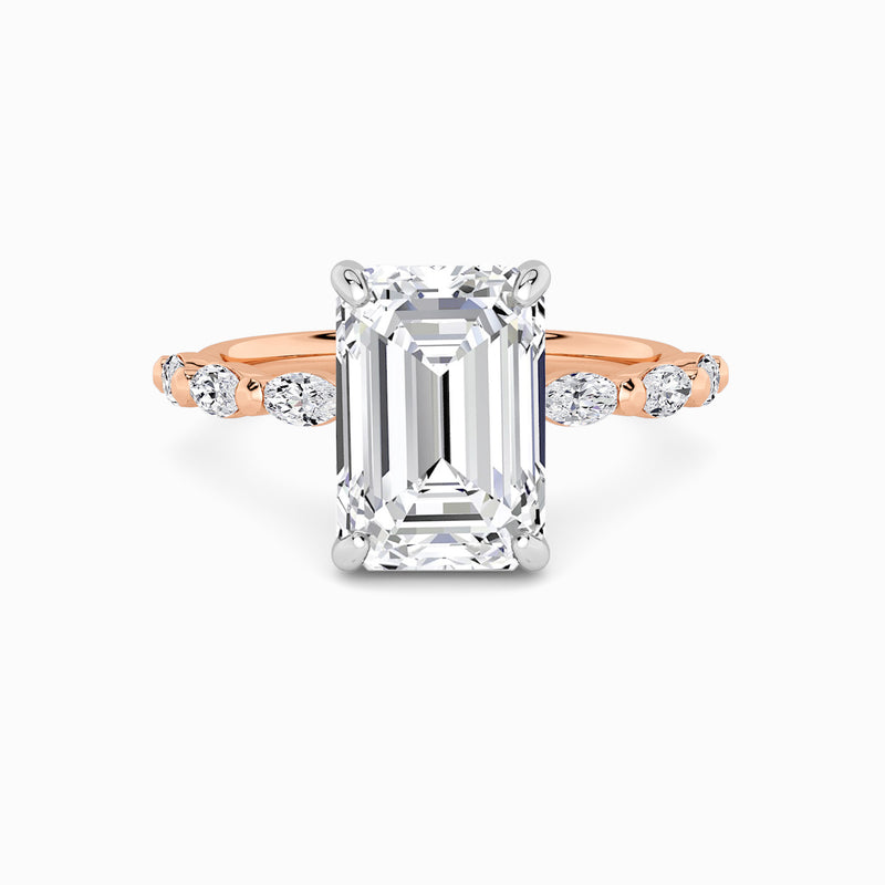 Emerald Cut Solitaire Marquise Diamond Band Lab Diamond Engagement Ring (1.00ct+)