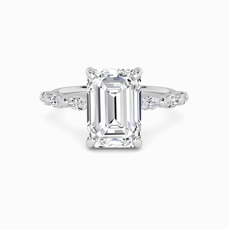 Emerald Cut Solitaire Marquise Diamond Band Lab Diamond Engagement Ring (1.00ct+)