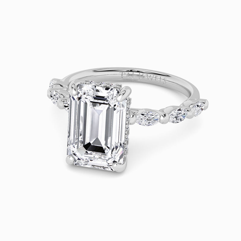 Emerald Cut Solitaire Marquise Diamond Band Lab Diamond Engagement Ring (1.00ct+)