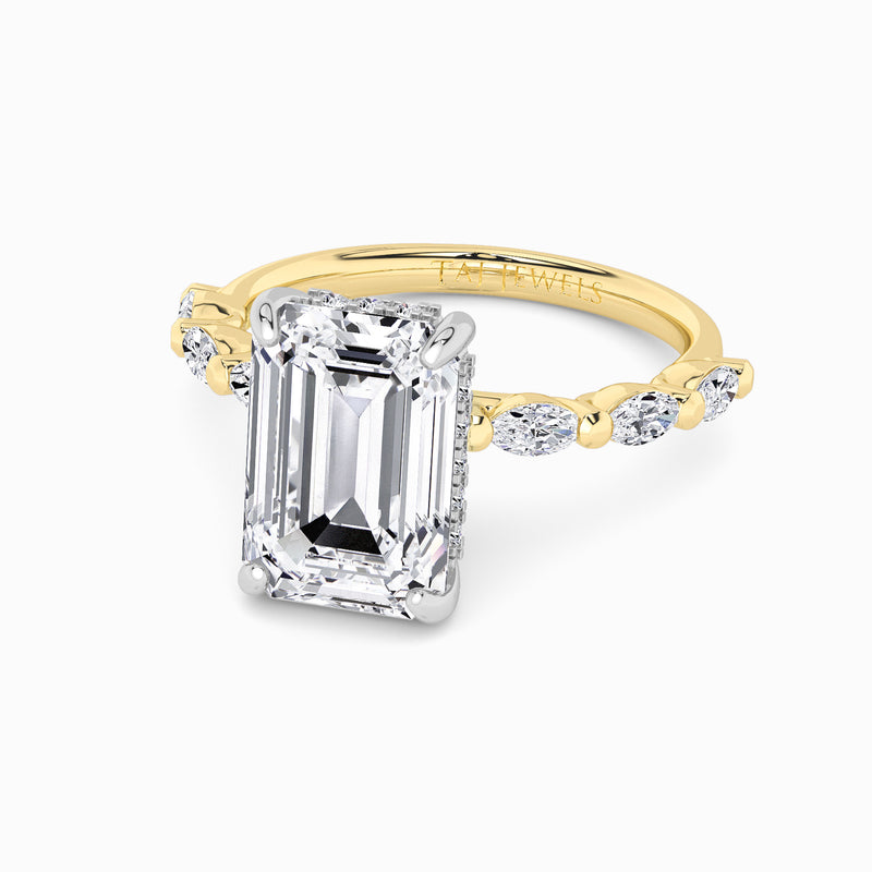 Emerald Cut Solitaire Marquise Diamond Band Lab Diamond Engagement Ring (1.00ct+)