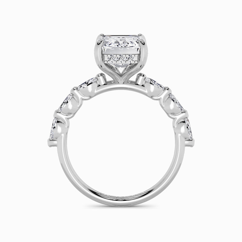 Emerald Cut Solitaire Marquise Diamond Band Lab Diamond Engagement Ring (1.00ct+)