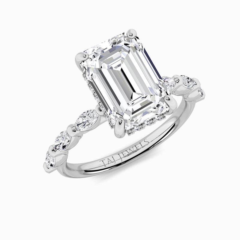 Emerald Cut Solitaire Marquise Diamond Band Lab Diamond Engagement Ring (1.00ct+)