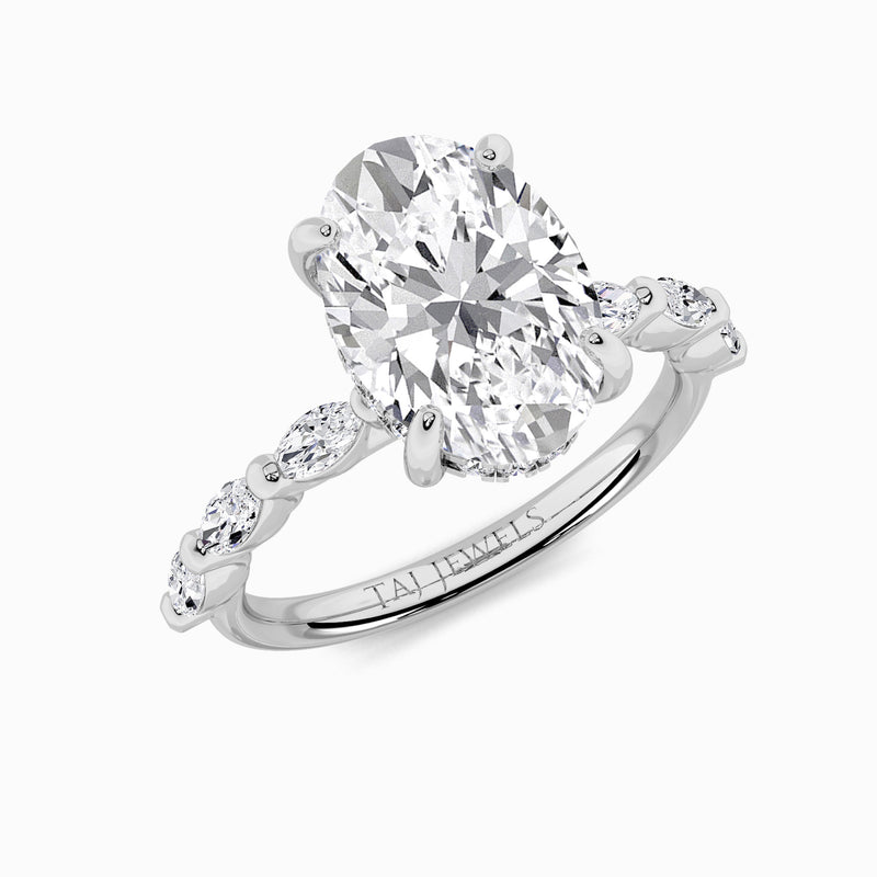 Oval Brilliant Cut Marquise Diamond Band Lab Diamond Engagement Ring (1.00ct+)