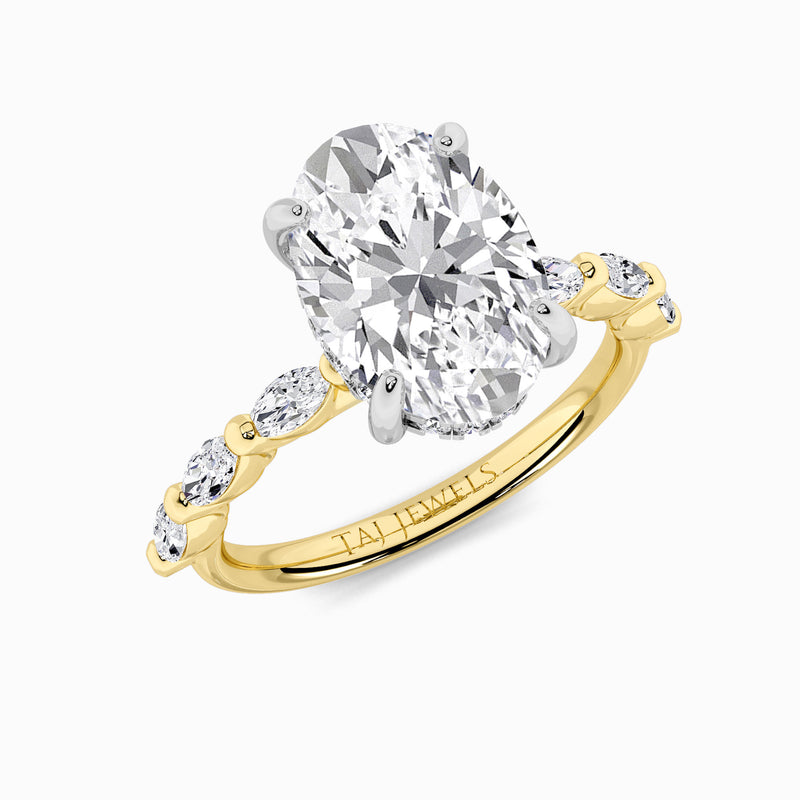 Oval Brilliant Cut Marquise Diamond Band Lab Diamond Engagement Ring (1.00ct+)