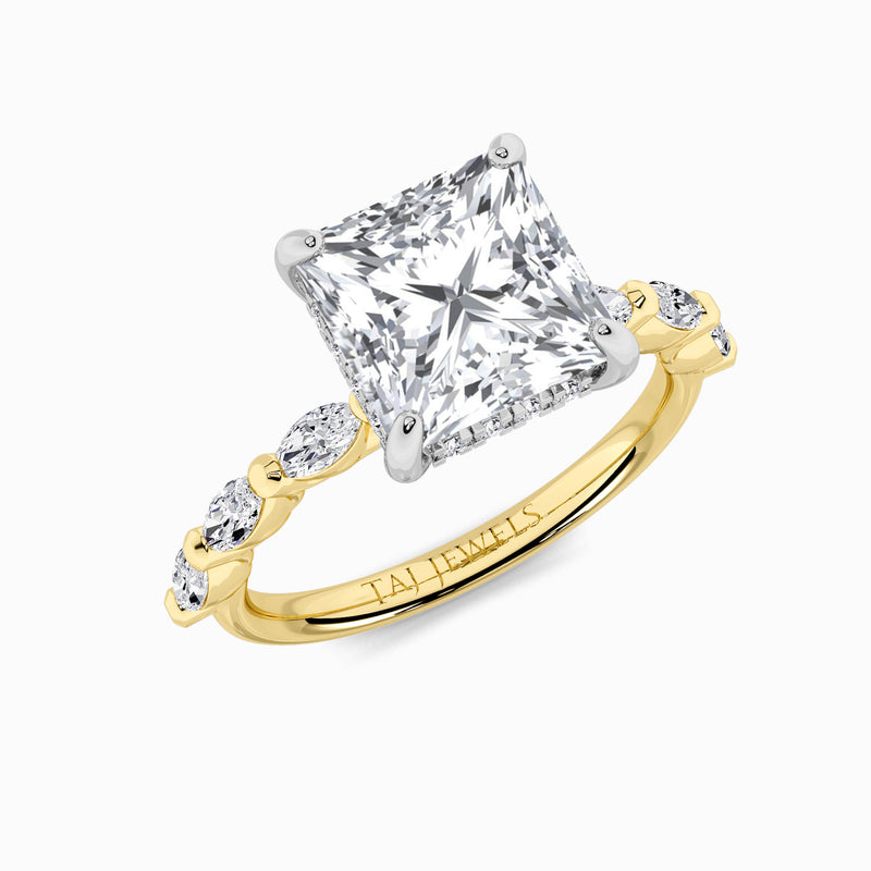 Princess Cut Marquise Diamond Band Lab Diamond Engagement Ring (1.00ct+)