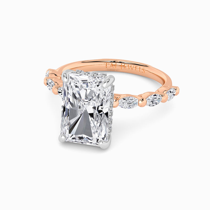 Radiant Cut Marquise Diamond Band Lab Diamond Engagement Ring (1.00ct+)