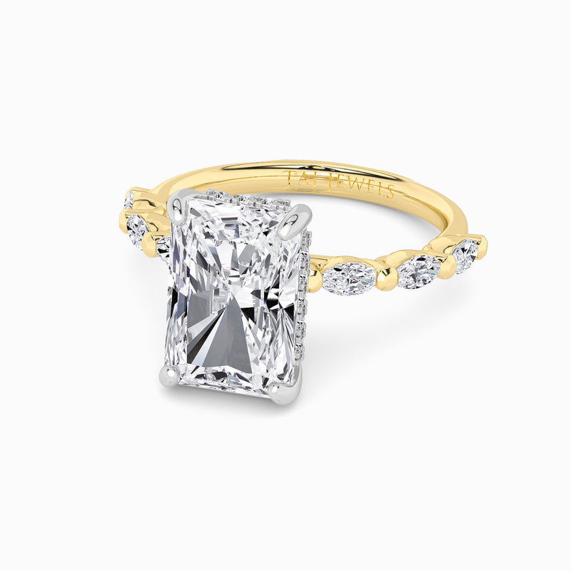 Radiant Cut Marquise Diamond Band Lab Diamond Engagement Ring (1.00ct+)