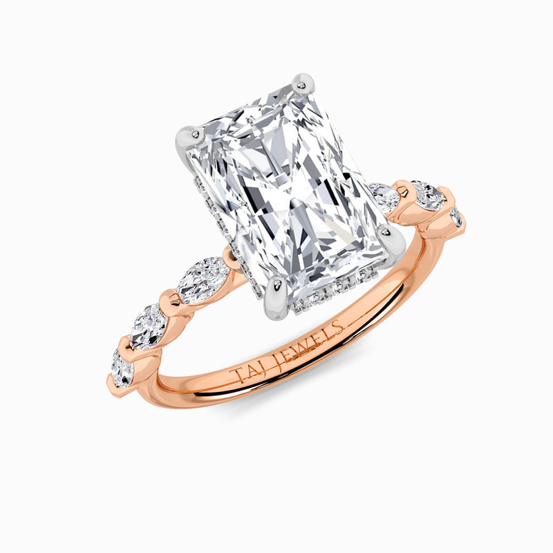 Radiant Cut Marquise Diamond Band Lab Diamond Engagement Ring (1.00ct+)