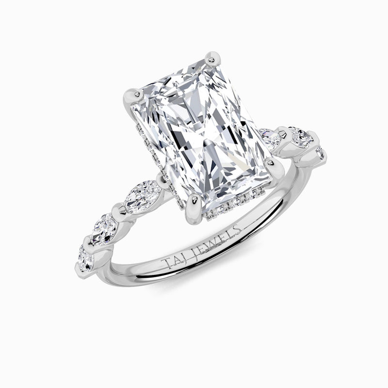 Radiant Cut Marquise Diamond Band Lab Diamond Engagement Ring (1.00ct+)