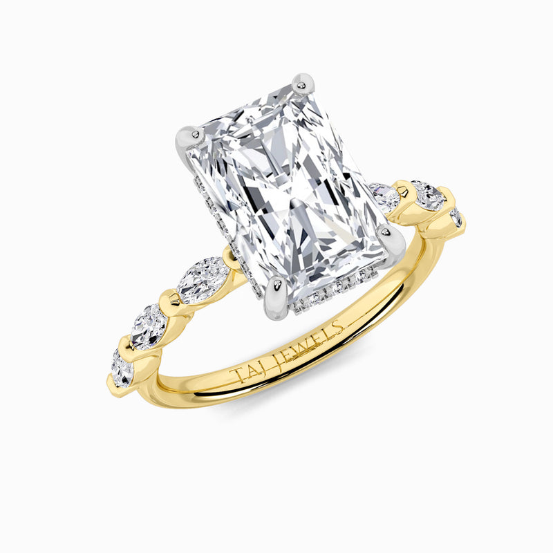 Radiant Cut Marquise Diamond Band Lab Diamond Engagement Ring (1.00ct+)