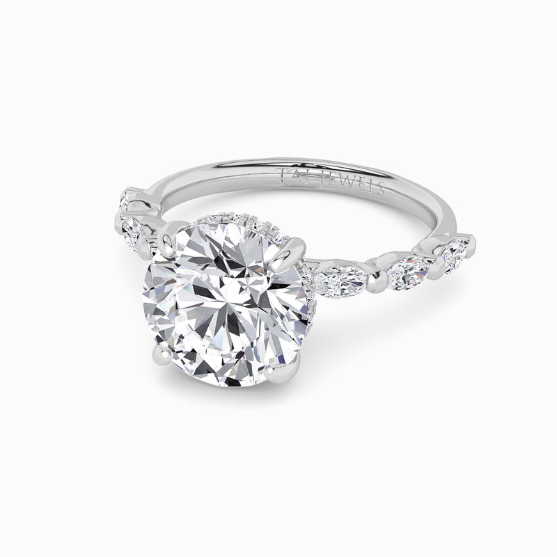 Round Brilliant Cut Marquise Diamond Band Lab Diamond Engagement Ring (1.00ct+)