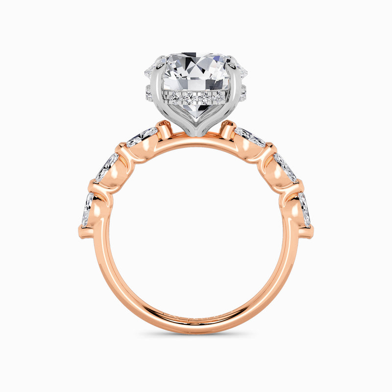 Round Brilliant Cut Marquise Diamond Band Lab Diamond Engagement Ring (1.00ct+)