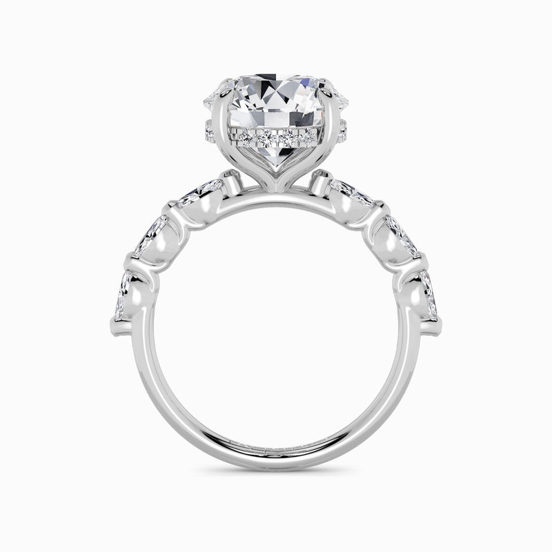 Round Brilliant Cut Marquise Diamond Band Lab Diamond Engagement Ring (1.00ct+)