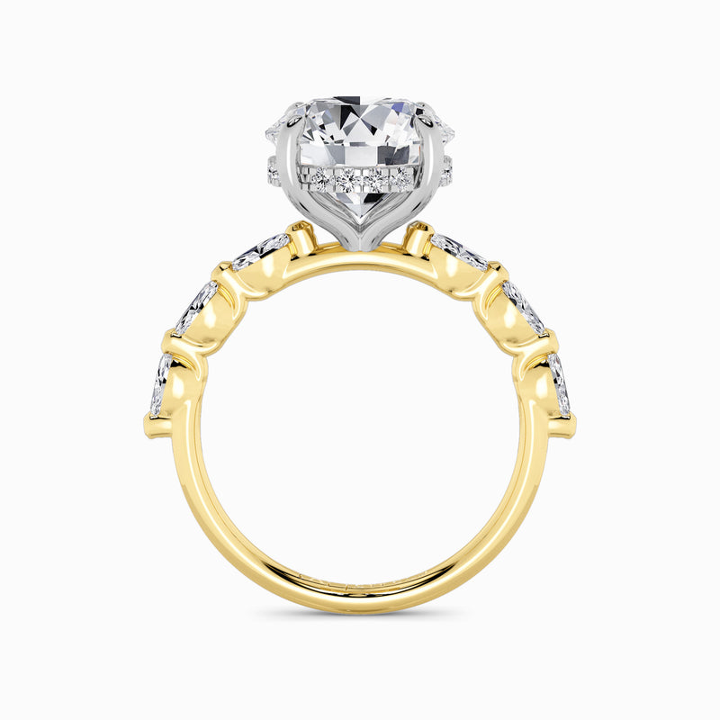 Round Brilliant Cut Marquise Diamond Band Lab Diamond Engagement Ring (1.00ct+)