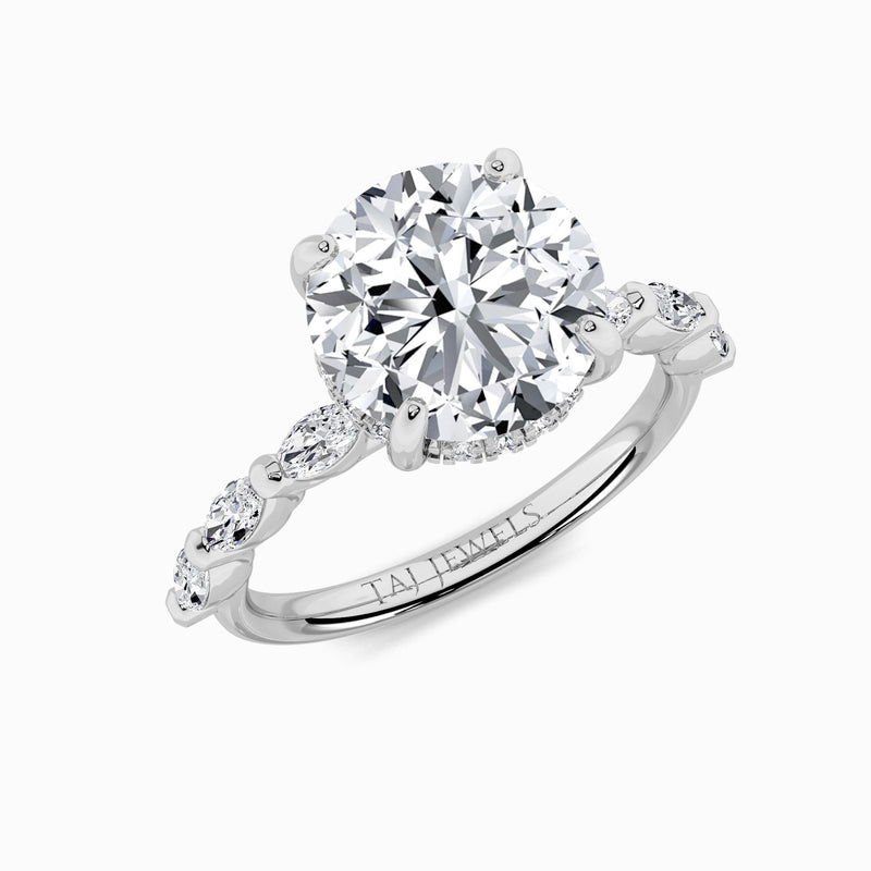 Round Brilliant Cut Marquise Diamond Band Lab Diamond Engagement Ring (1.00ct+)