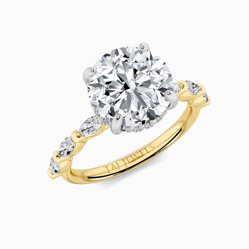 Round Brilliant Cut Marquise Diamond Band Lab Diamond Engagement Ring (1.00ct+)