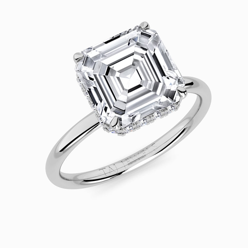 Asscher Cut Solitaire Plain Band Lab Diamond Engagement Ring (Floating Head) (1ct+)