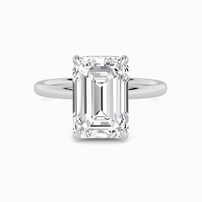 Emerald Cut Solitaire Plain Band Lab Diamond Engagement Ring (Floating Head) (1ct+)