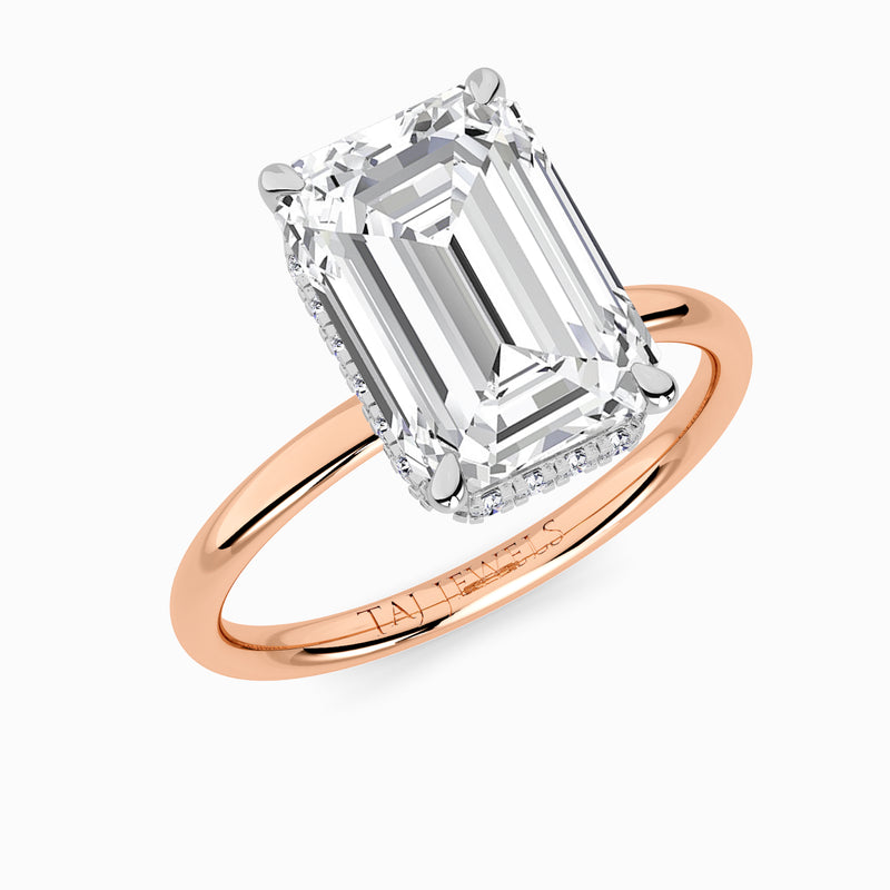 Emerald Cut Solitaire Plain Band Lab Diamond Engagement Ring (Floating Head) (1ct+)