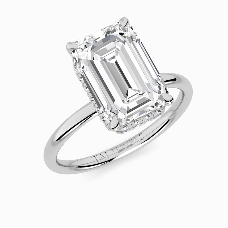 Emerald Cut Solitaire Plain Band Lab Diamond Engagement Ring (Floating Head) (1ct+)