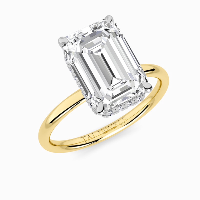 Emerald Cut Solitaire Plain Band Lab Diamond Engagement Ring (Floating Head) (1ct+)