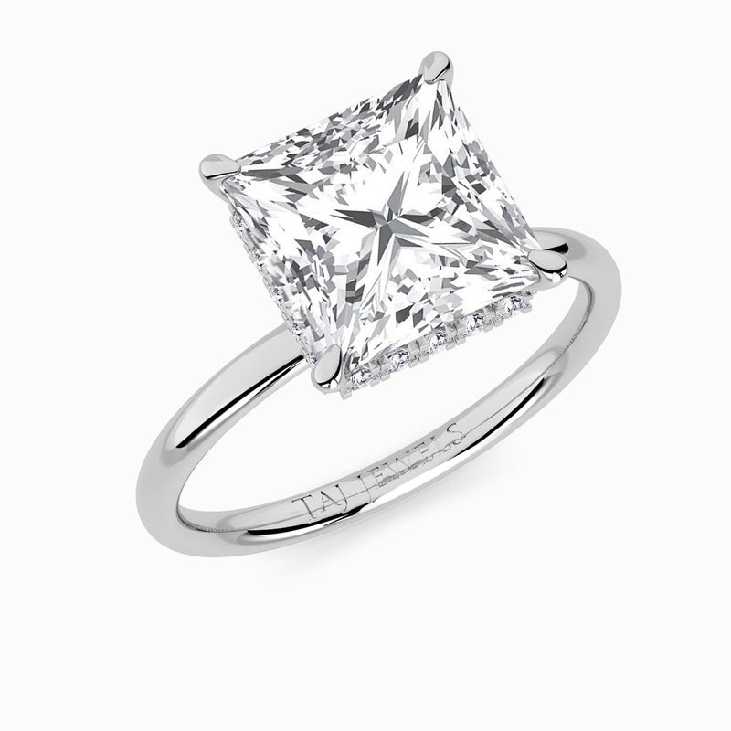 Princess Cut Solitaire Plain Band Lab Diamond Engagement Ring (Floating Head) (1ct+)